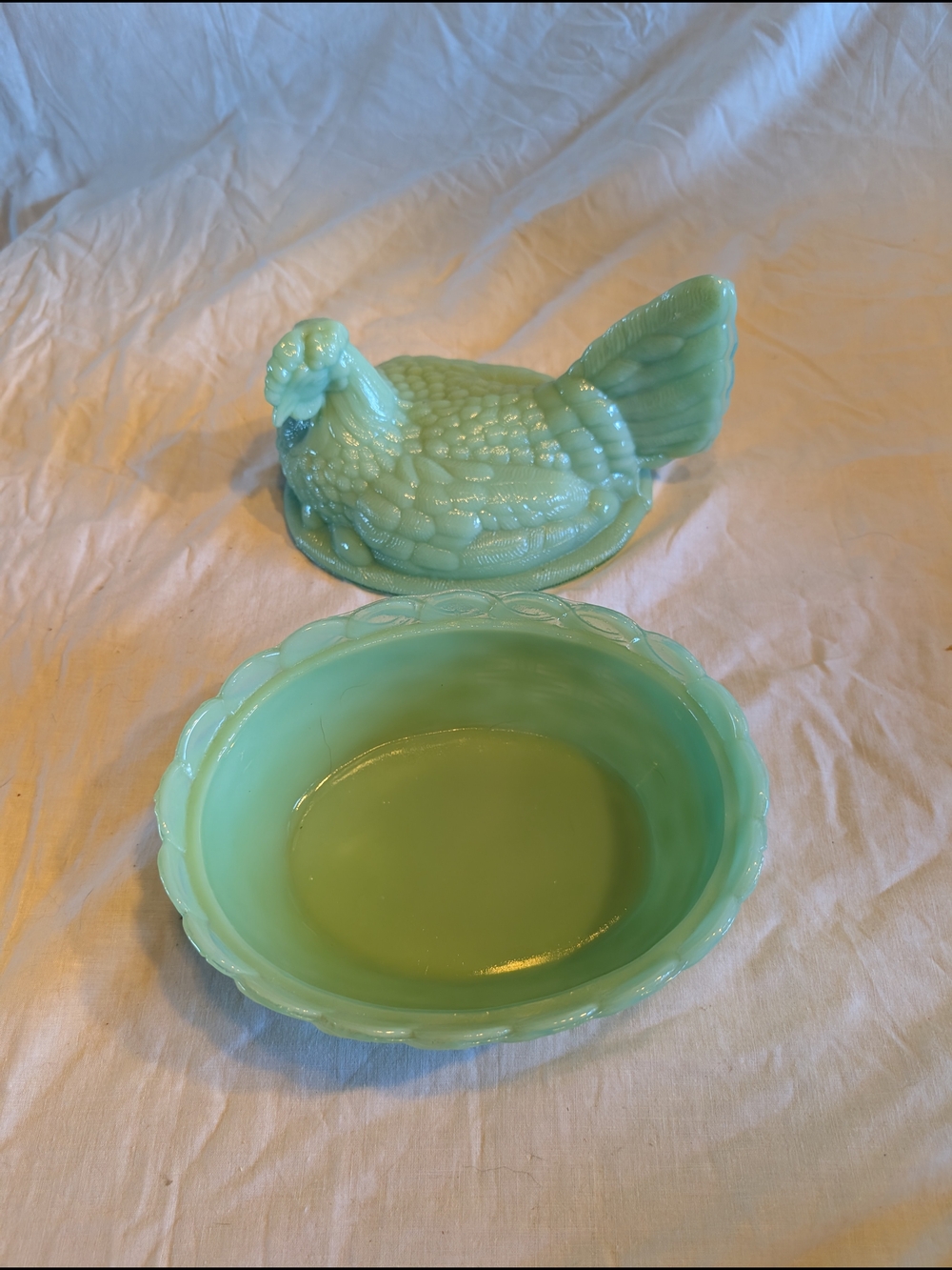 Westmoreland jadeite Green Glass Hen on Basket Dish - Picture 3 of 7